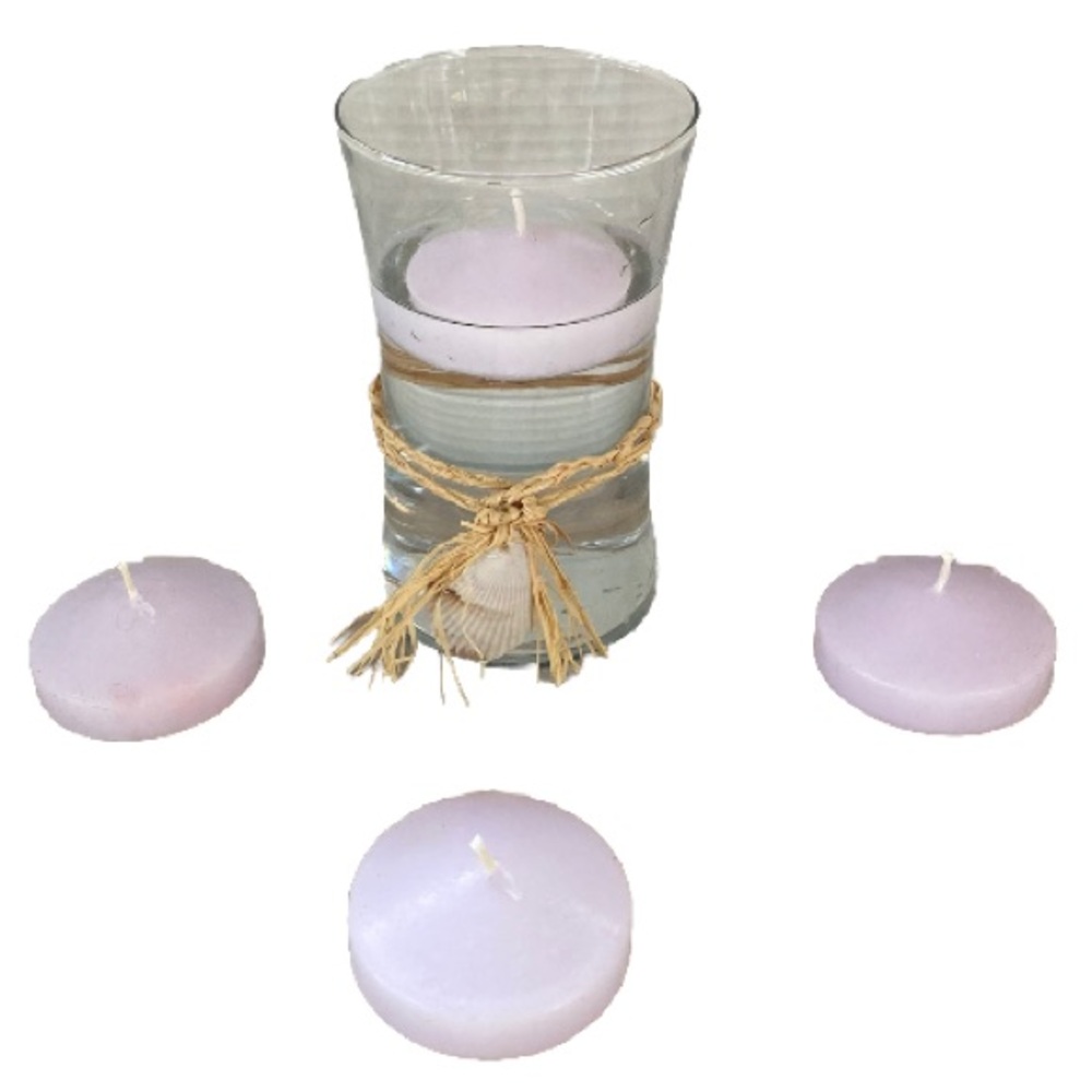 LAVENDER Floating Round Disk Candle Set of 4